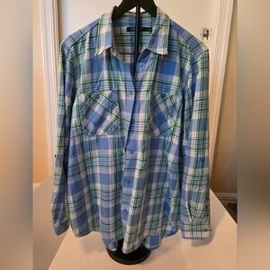 Lauren Ralph Lauren Women's Plaid Cotton Button Up Long Sleeve Shirt Size XL